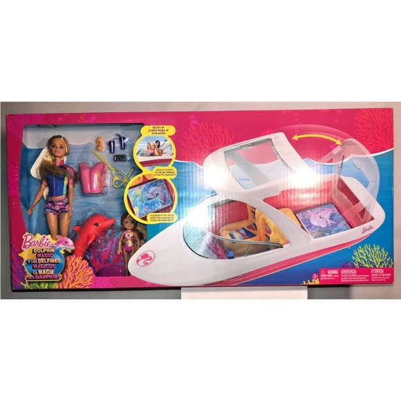 Barbie Dolphin Magic boat doll child blonde glass bottom boat NEW